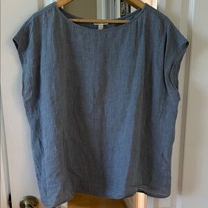 Eileen Fisher Slate Blue Linen Blouse